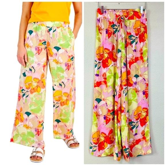 Bar lll Floral Smocked Waist Wide Leg Pull On Pants Size S - Picture 1 of 8